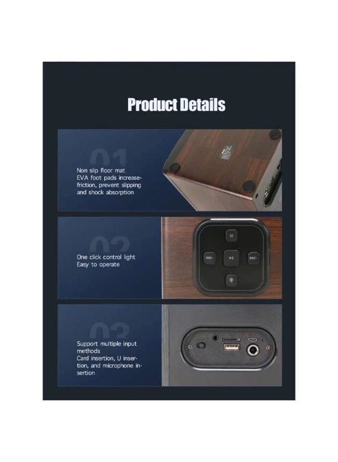 برودو مكبر صوت بلوتوث لاسلكي BTS-1825 بقوة 10 واط إضاءة RGB ملونة وتصميم خشبي محمول - Image 5